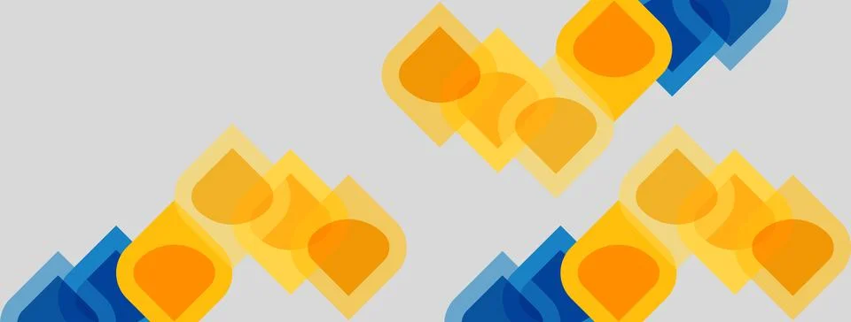 Abstract geometric pattern. Orange, yellow, blue shapes overlap creating dy.. Stock Illustration