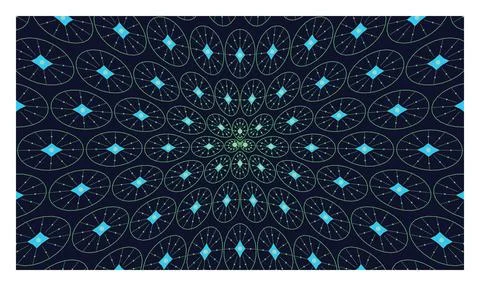 Abstract geometric pattern with oval shapes and radial lines in green and b.. Stock Illustration
