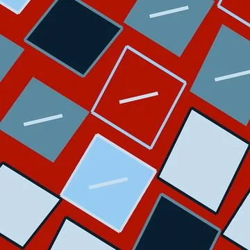 Abstract Geometric Pattern with Overlapping Blue and Dark Squares on Red 스톡 일러스트