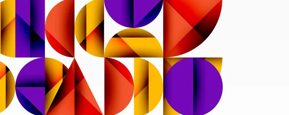 Abstract geometric pattern. Overlapping circles, triangles create vibrant Stock Illustration