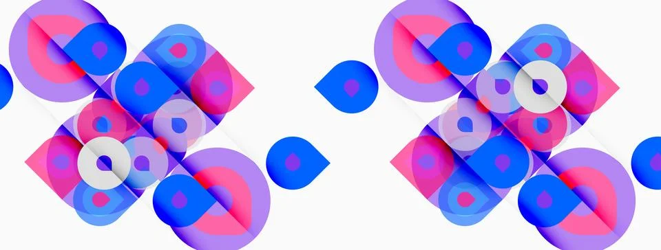 Abstract geometric pattern. Overlapping circles, squares create vibrant visua 스톡 일러스트
