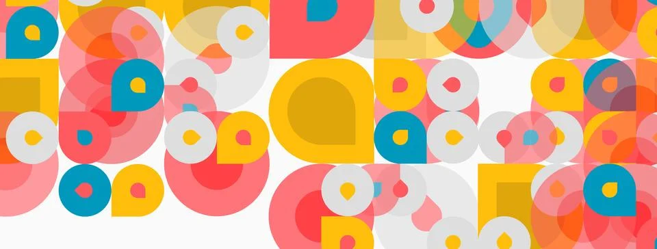 Abstract geometric pattern. Overlapping circles, squares, rectangles create Illustrazione stock