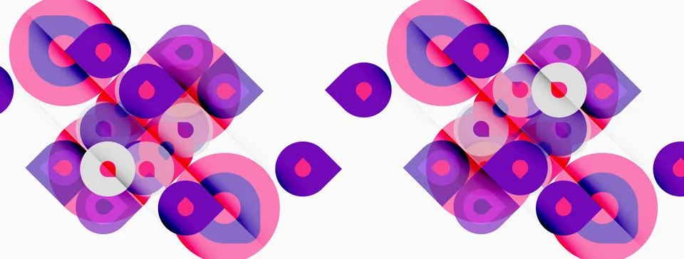 Abstract geometric pattern. Overlapping circles, squares create vibrant visua 스톡 일러스트