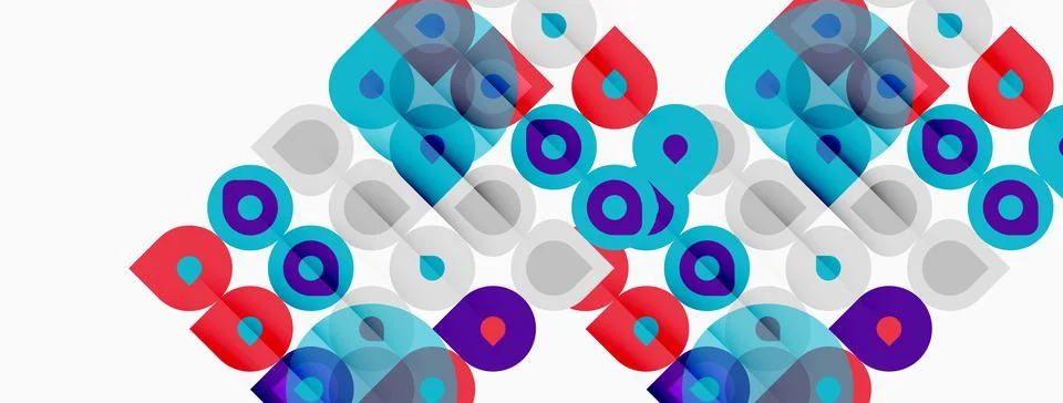 Abstract geometric pattern. Overlapping circles, squares, vibrant colors crea Stockillustratie