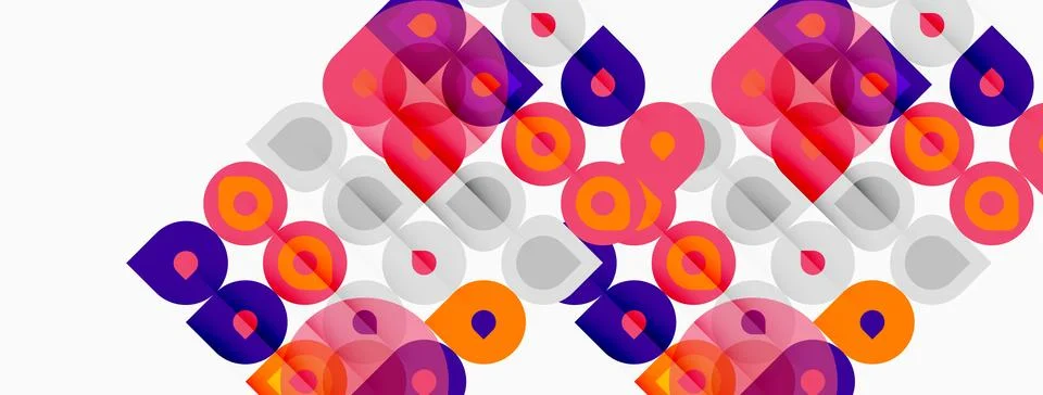 Abstract geometric pattern. Overlapping circles, squares, teardrops create Stockillustratie