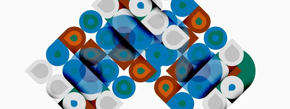 Abstract geometric pattern. Overlapping circles, squares create dynamic Illustrazione stock
