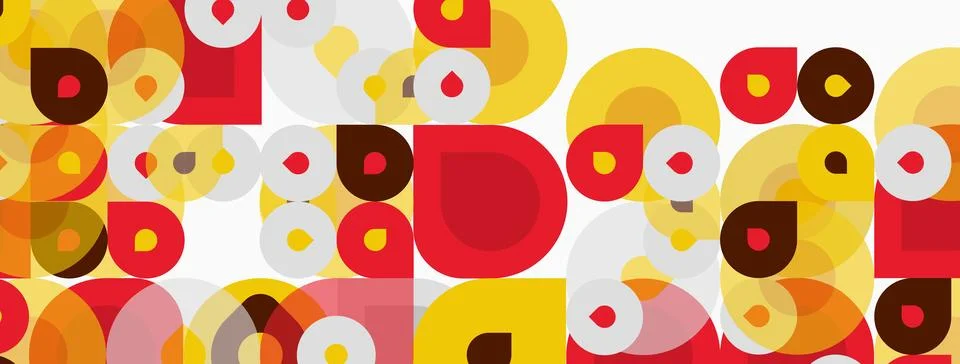 Abstract geometric pattern. Overlapping circles, squares create vibrant visua Stock Illustration