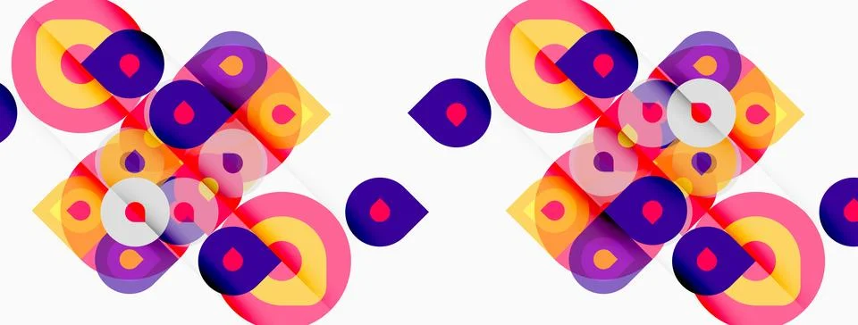 Abstract geometric pattern. Overlapping circles, squares create vibrant, Stockillustratie