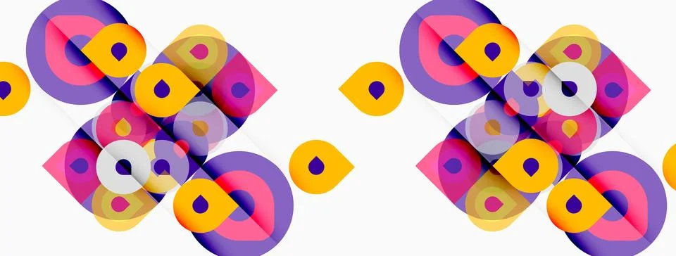 Abstract geometric pattern. Overlapping circles, squares, vibrant colors crea Stockillustratie
