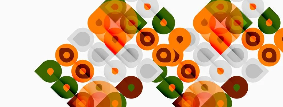 Abstract geometric pattern. Overlapping circles, squares, shapes create vibra イラスト素材