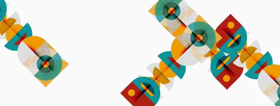 Abstract geometric pattern. Overlapping circles, squares, rectangles create Illustrazione stock