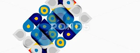 Abstract geometric pattern. Overlapping circles, squares, rectangles create Illustrazione stock