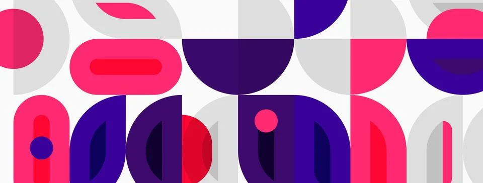 Abstract geometric pattern. Overlapping circles, semicircles create playful Illustrazione stock