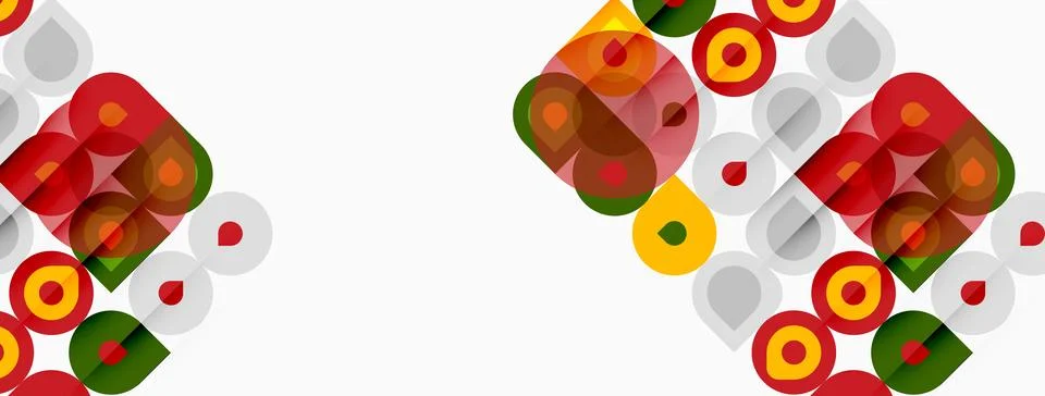 Abstract geometric pattern. Overlapping circles, squares, vibrant colors crea Stock Illustration