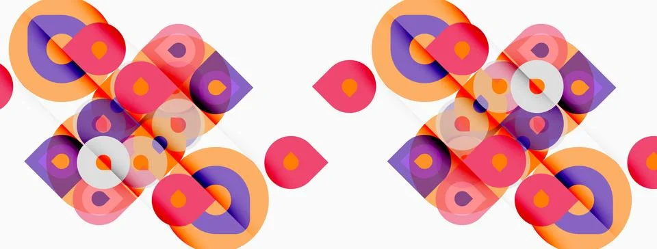Abstract geometric pattern. Overlapping circles, squares create vibrant, Stock Illustration