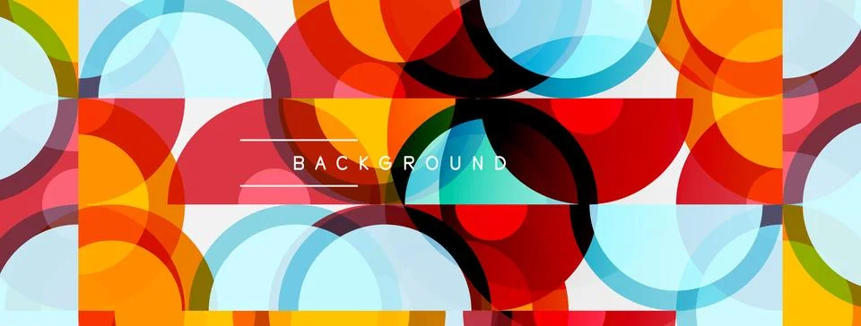 Abstract geometric pattern. Overlapping circles, squares create colorful 库存插图