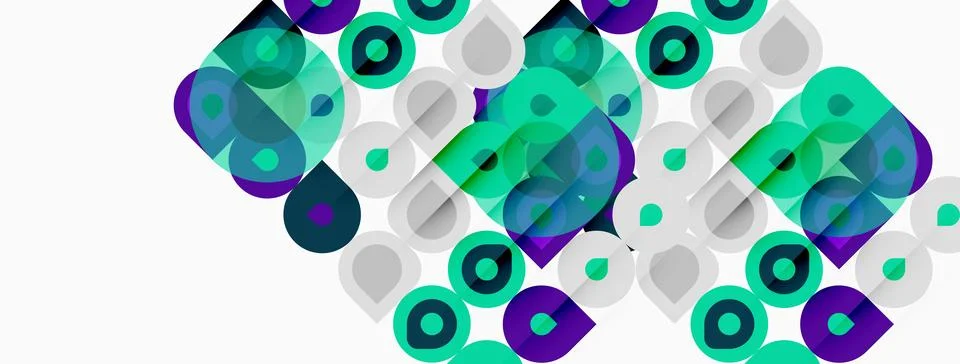 Abstract geometric pattern. Overlapping circles, squares create vibrant tex.. Illustrazione stock