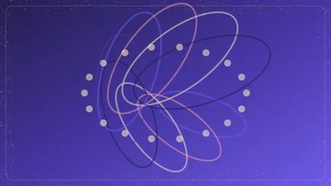 Abstract geometric pattern with overlapping ellipses and dots on a purple g.. Stock Illustration