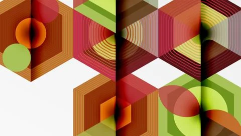 Abstract geometric pattern. Overlapping hexagons, triangles, circles create 库存插图