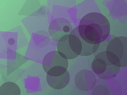 Abstract Geometric Pattern with Overlapping Purple and Grey Circles on Gree.. Illustrazione stock