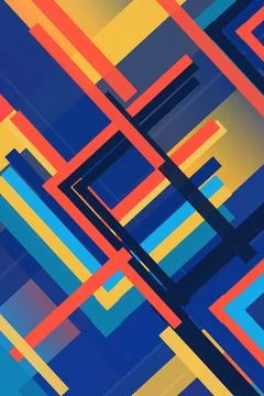 Abstract geometric pattern with overlapping red, blue, and yellow lines cre.. Stock Illustration