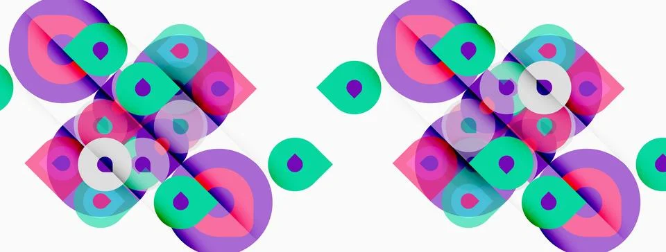 Abstract geometric pattern. Overlapping squares, circles create vibrant, Stockillustratie