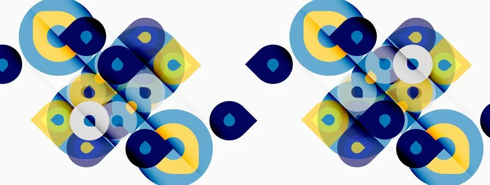 Abstract geometric pattern. Overlapping squares, circles, vibrant blue, yello Stockillustratie
