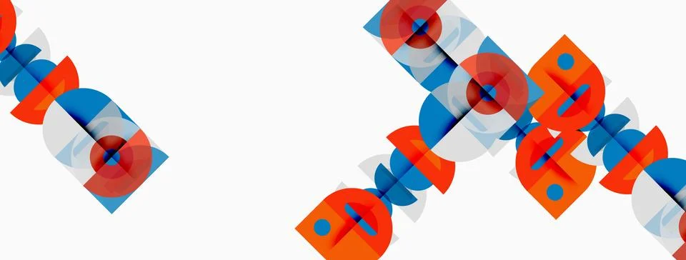 Abstract geometric pattern. Overlapping squares, circles, blue, orange hues 스톡 일러스트