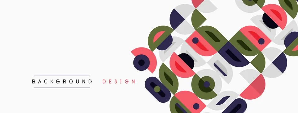 Abstract geometric pattern. Overlapping squares, circles, rectangles create Illustrazione stock