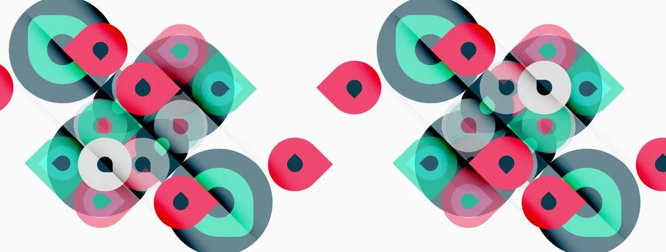 Abstract geometric pattern. Overlapping squares, circles create repeating d.. Illustrazione stock