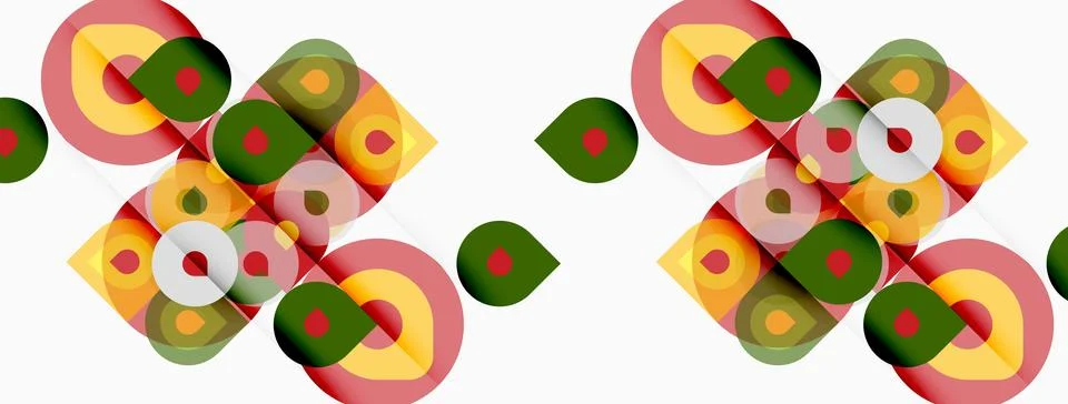 Abstract geometric pattern. Overlapping squares, circles create colorful 库存插图