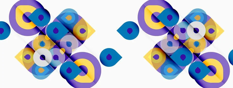 Abstract geometric pattern. Overlapping squares, circles create vibrant visua 스톡 일러스트