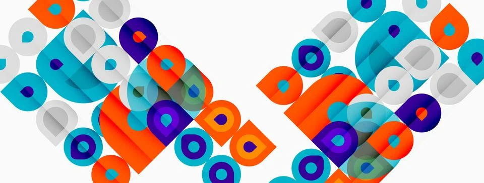 Abstract geometric pattern. Overlapping squares, circles, teardrops create Stock Illustration