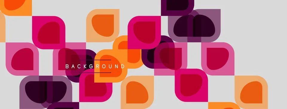 Abstract geometric pattern. Overlapping squares, circles, vibrant colors crea 스톡 일러스트