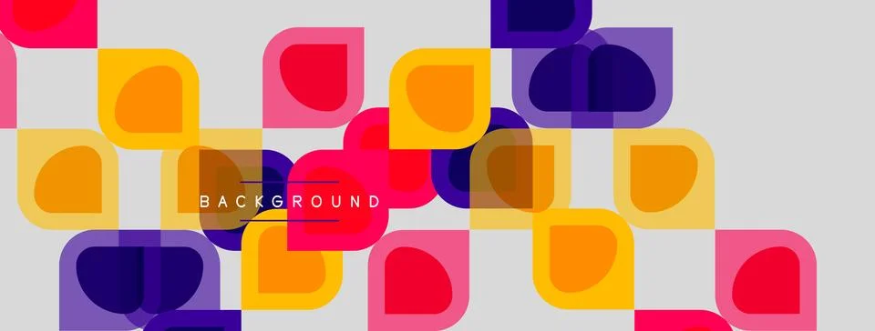 Abstract geometric pattern. Overlapping squares, circles, vibrant colors crea Stockillustratie