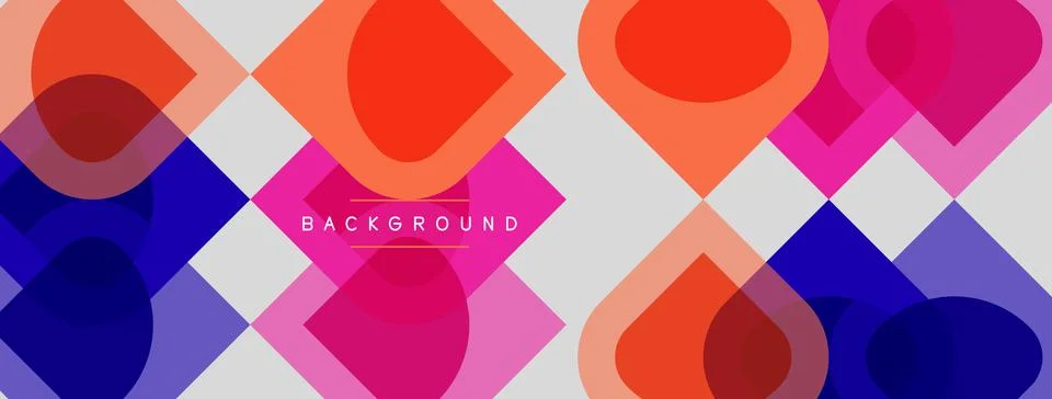 Abstract geometric pattern. Overlapping squares, circles create vibrant col.. Illustrazione stock