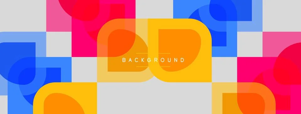 Abstract geometric pattern. Overlapping squares, circles, vibrant colors crea Stock Illustration