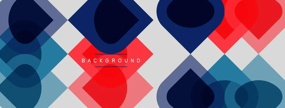 Abstract geometric pattern. Overlapping squares, circles, various shades blue Stock Illustration
