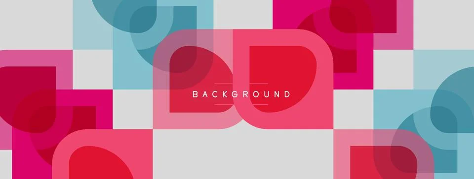 Abstract geometric pattern. Overlapping squares, circles create vibrant, mode Stock Illustration