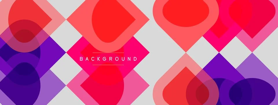 Abstract geometric pattern. Overlapping squares, circles create vibrant pink, Stock Illustration