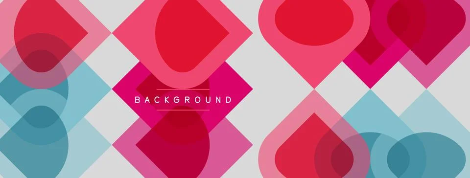 Abstract geometric pattern. Overlapping squares, circles create vibrant visua Stock Illustration