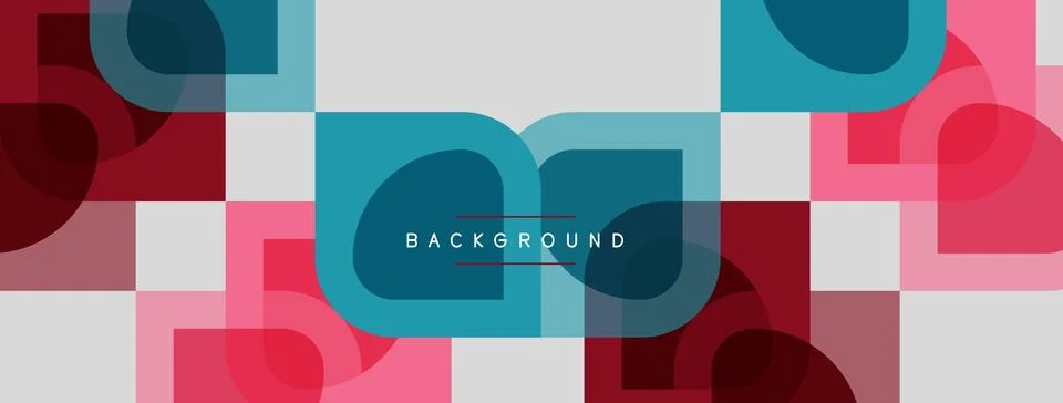 Abstract geometric pattern. Overlapping squares, circles, rectangles create Stock Illustration