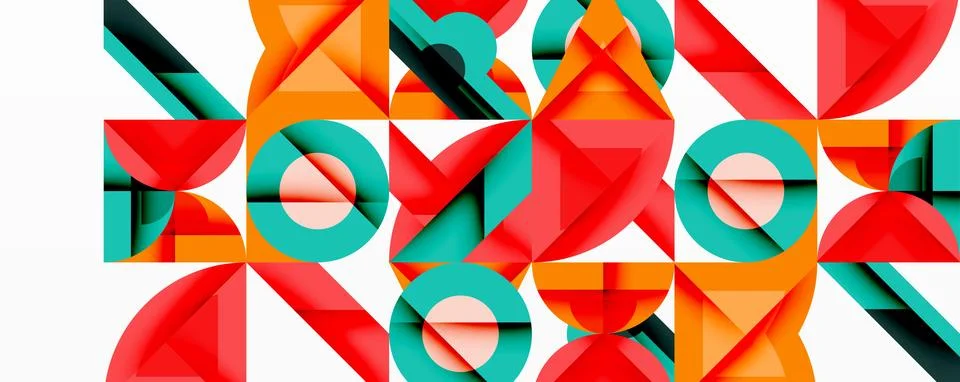 Abstract geometric pattern. Overlapping triangles, circles create dynamic visual Stock Illustration