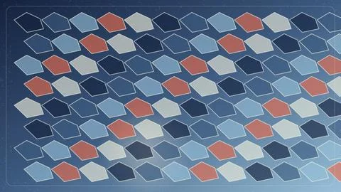 Abstract geometric pattern of pentagons in red and blue shades with a soft .. Stock Illustration