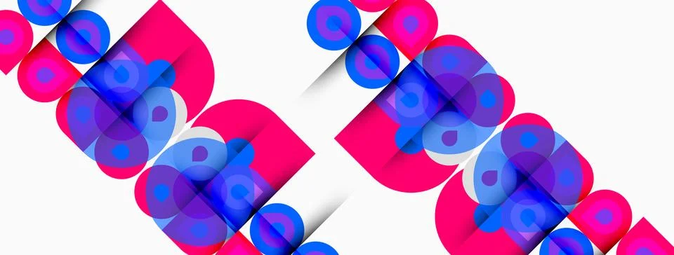 Abstract geometric pattern. Pink, blue circles overlap creating dynamic visua Stock Illustration