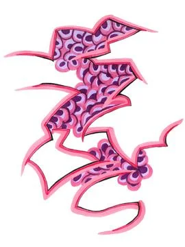 Abstract geometric pattern with pink lightning and purple bubble eyes Stock Illustration