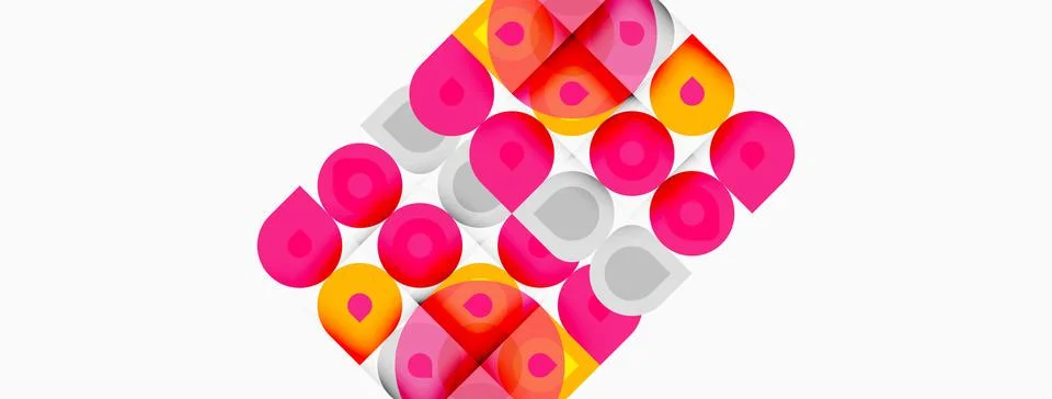 Abstract geometric pattern. Pink, orange, white circles overlap creating dy.. Illustrazione stock