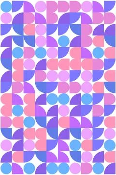 Abstract geometric pattern with pink, purple, and blue circles and curved shapes Illustrazione stock