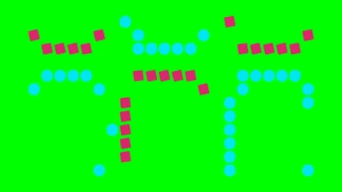 Abstract geometric pattern of pink squares and blue circles on green Stock Footage 341824025