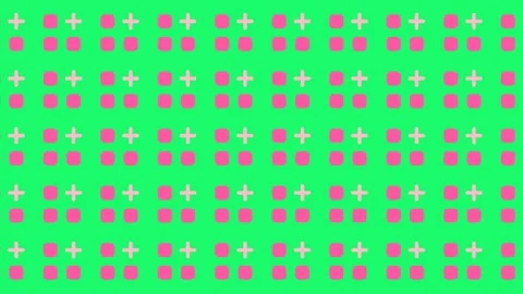 Abstract geometric pattern with pink squares and plus symbols on green backdrop Stock-Footage 344909273